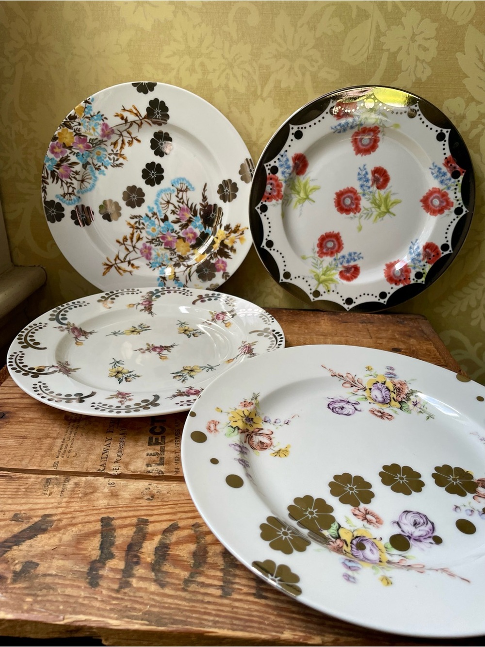 Vintage Anthropologie c. Early 2000s Floral Dessert Plates, Never Used!